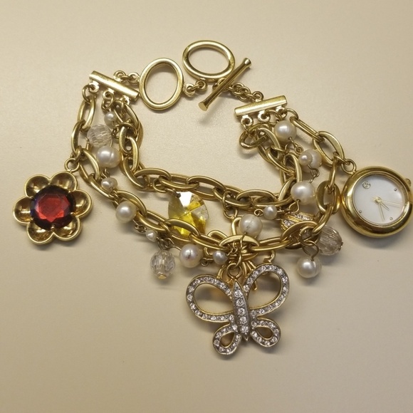 Gold charm bracelet with watch. - Picture 6 of 6